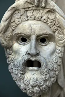 Melpomene: Tragedy mask. Detail of the Melpomene's statue. 2nd