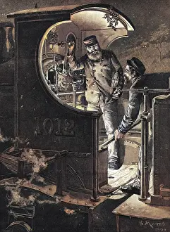 Train driver and stoker on engine footplate