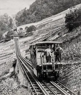 Lucerne: Train on the Rigi funicular railway, Lake Lucerne, Switzerla