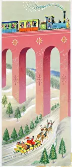 Cooke: Train on viaduct with Father Christmas below