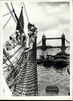 Reparation: US training ship Eagle on the River Thames, London