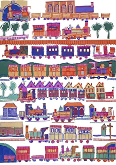 Desing: Trains Wrapping Paper Design (paper collage)