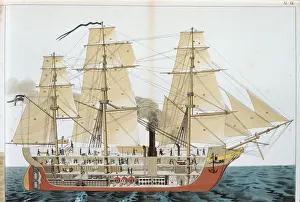 Sectional: Transitional ship. Sectional view of vessel fitted