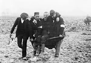 Helpers: Transport of a wounded Belgian soldier, 1914