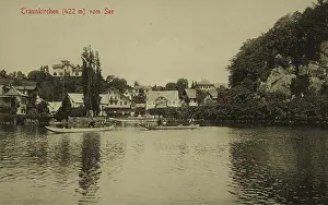 Collotype: Traunkirchen (422 m) from the lake. Overlooking
