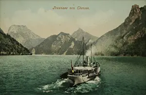 Ebensee: Traunsee from Ebensee. With steamer. About