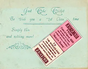 Puns: Travel ticket with comic verse on a Christmas card