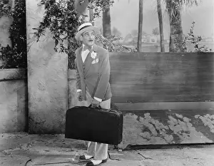 Hesitant: Travelling salesman and his suitcase