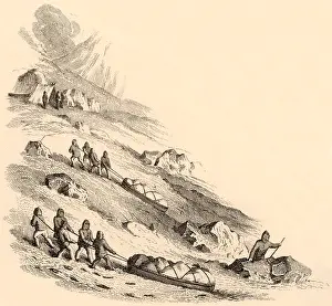 Osborn: Travelling by sledge in the Arctic. Engraving