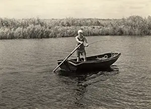 Pike: Trawling for pike, Norfolk Broads, 1930s