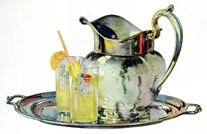 Lemonade: Tray with lemonade jug and two glasses