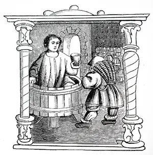 1580: Treading grapes. engraving after a miniature in