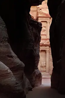 Pharaohs: Treasury seen through Siq, Petra, Jordan