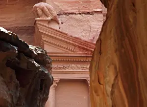 Pharaohs: Detail of Treasury and Siq wall, Petra, Jordan
