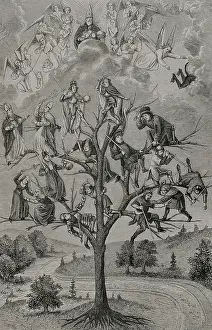 Existed: The Tree of Battles. Allegorical engraving representing