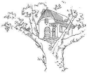 Treehouse: Tree house with birds and mouse