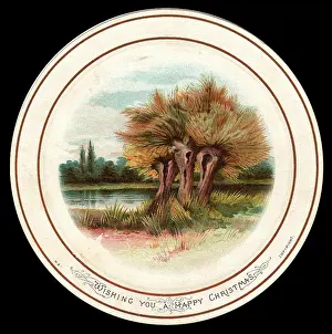 Clump: Trees by the waterside on a Christmas card