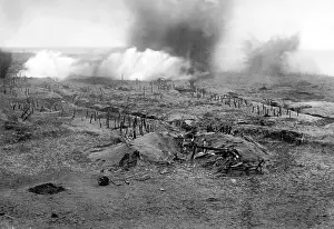 Explosions: Trenches are shot at on the Western front in the First World
