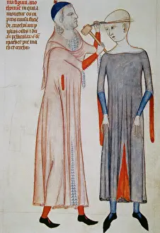 Bologna: Trepanation. Miniature. 14th c. Treatise on anatomy by Mondi