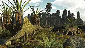 Synapsid: A Triassic scene with the sailback Arizonasaurus