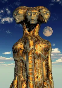 Anthropomorphic: A trinity of alien beings, coequal, independent