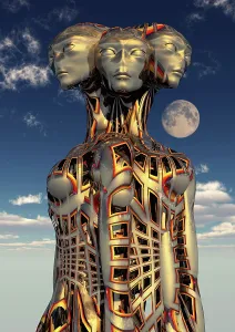 Anthropomorphic: A trinity of alien beings, coequal, independent