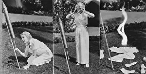 Firecracker: Triptych of woman lighting rocket and exploding