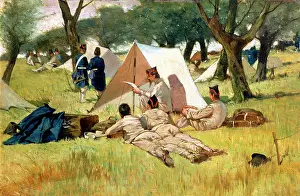 Fattori: Troops in a bivouac, painting
