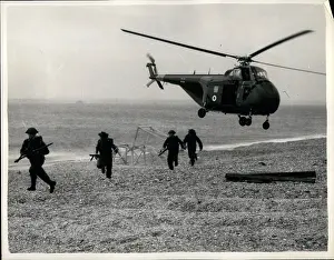 Minesweepers: Troops landing from helicopter, demonstration at Eastney, UK