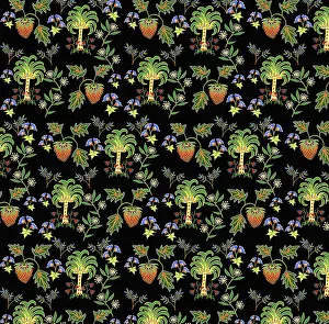 Florals: Tropical scene with palm trees and flowers