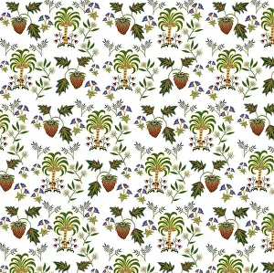 Florals: Tropical scene with palm trees and flowers