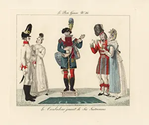 Cymbals: Troubadour playing on six instruments, 1815