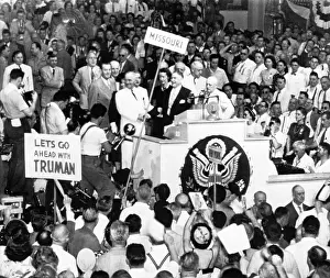 Alben: Truman Presidency. Left of podium, white ?