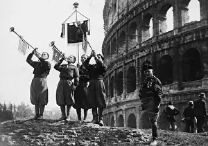 Colosseum: Trumpeters at a fascist celebration in Rome, 1932