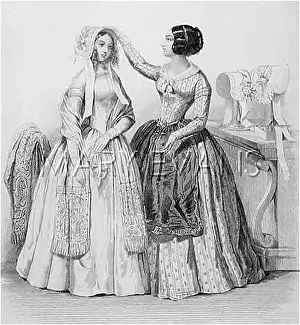 Milliners: TRYING ON A BONNET/1847