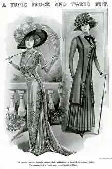 Pleated: Tunic frock and tweed suit 1909