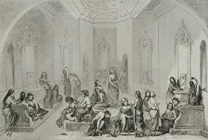Lalaisse: Turkey. Turkish baths for women. Engraving, 19th century