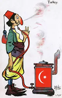 Daft: Turkish Archytype smoking a pipe conected to a stove