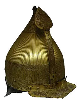 Calligraphy: Turkish ceremonial helmet. Gilded bronze. Provenance