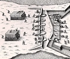 Fortifications: Turkish forces, left, attacking a fortress. Groups
