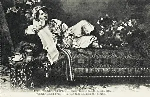 Inlaid: Turkish Lady on a settee smoking