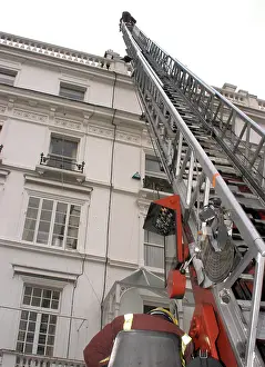 Deploy: Turntable ladder deployed at a fire, London SW1