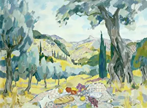 Lucian: Tuscan View with Chequered Tablecloth
