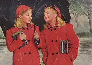 Pastimes: Twin Sisters under Umbrella