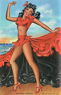 Underclothes: Twirling Tempest dancer in red and black gown