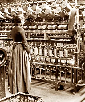 Twisting: A twisting frame, linen production, Victorian period