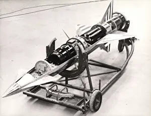 Handling: Two-fifths scale Blue Steel model on handling trolley