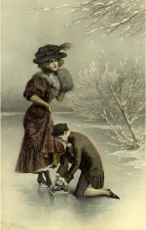 Adjusting: Tying her Skates