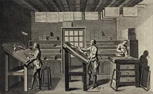 Dictionnaire: Typesetter in press. Detail of plate 1 for article