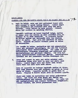 Typewritten: Typewritten list of clothes for state visit to France